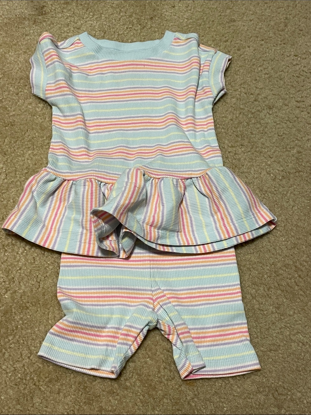 Striped Pastel Peplum Top & Shorts Set - Multicolor Pastels